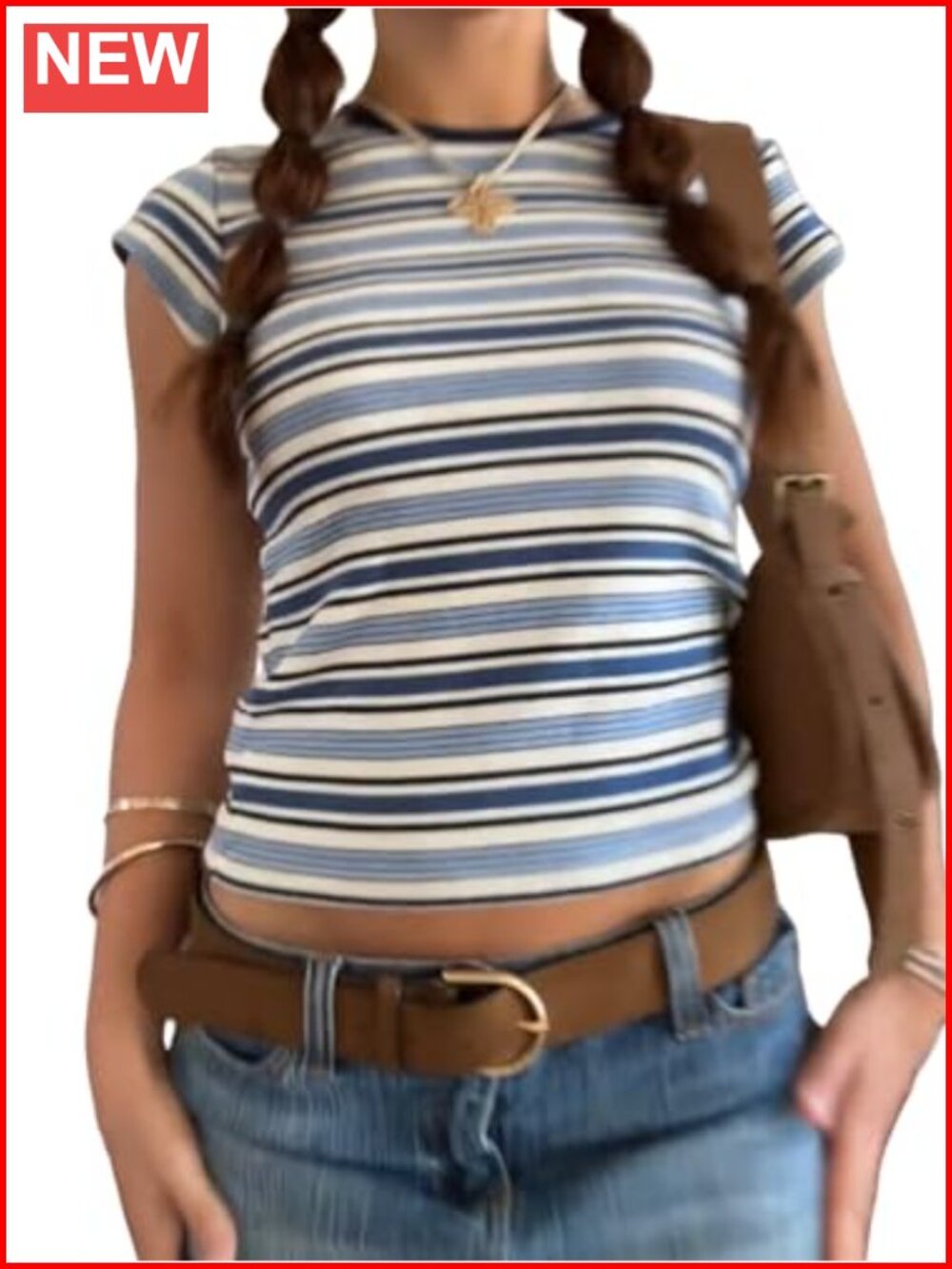 Striped Baby Tee Slim Fit Crop Top Short Sleeve Y2K Going Out Shirt